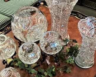Pressed and cut glass vases and rose bowls