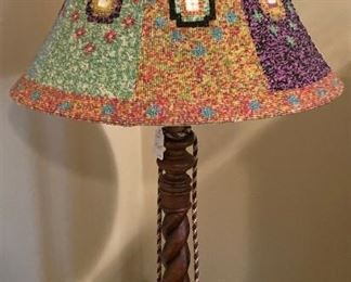 Floor lamp with beaded shade