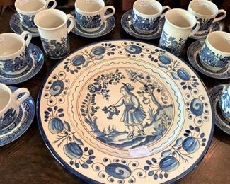 Italian blue & white platter; Blue Willow dishes
