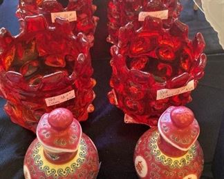 Red candle holders