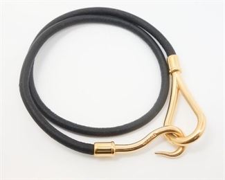 Hermes Leather & Gold GP Hook & Bridle Choker Necklace