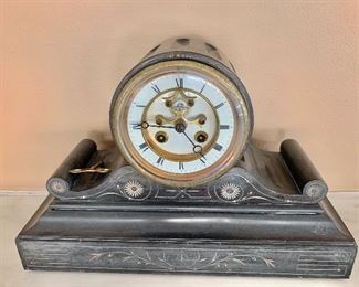 $250 -  Vintage skeleton mantel clock. 9"H x 14"W x 5"D (clock face 4"D)