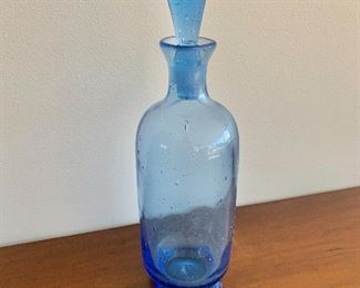 Blenko blue glass decanter. 12"H