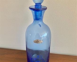 Blenko blue glass decanter. 12.5"H