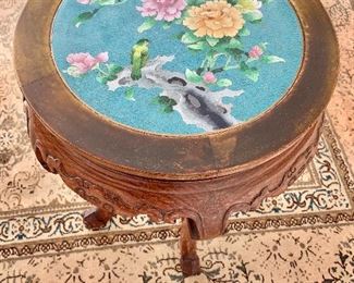 $175; Vintage inlaid round side table; 20"H x 17"D (top is 15.5"D)