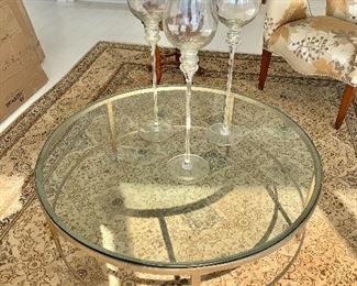 $650; Niermann Weeks iron & glass coffee table; metallic leaf finish; hand forged iron; 15"H x 40"D.  Original price $8800.