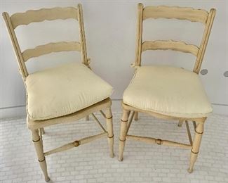 $240; Pair of vintage cane seat wood chairs with silk seat pads -  32"H x 16.5"W x 17.5"D (seat height 17"H)