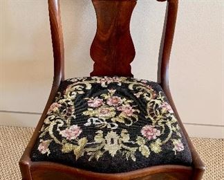 $95; Vintage wooden chair with needlepoint  seat. 31"H x 17.5"W x 18"D (seat height 17"H)