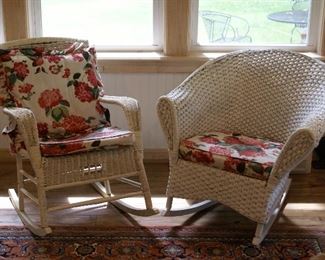 White wicker rocking chairs x 2