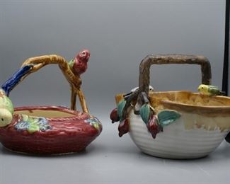 Ceramic baskets w/birds x 2