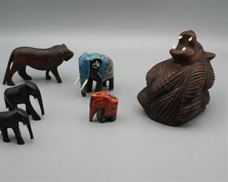 African Carved Wooden basket with elephant detail