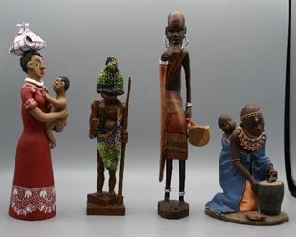 African and Brazilian clay and wooden carved figures (set of 4)