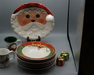 Christmas themed bowls, mugs, salt and pepper (12 pc)