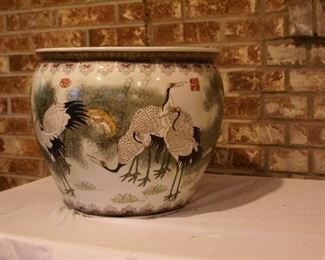 Crane and Koi pond planter