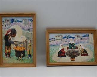 2 small paintings w/wooden frames