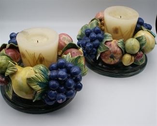  2 x Fruit wreath candle holders w/ candles 