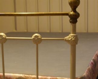 Brass and iron full size bed frame with wooden slats 