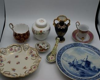 10 pc. Wedgewood, Limoges, Elizabethan and others. Signed plate has been repaired  