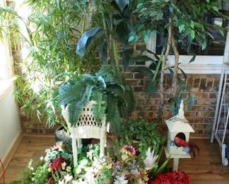 Faux Plants and birdhouse