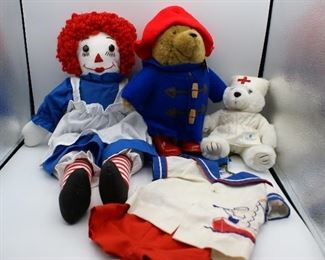 Raggedy Ann, Paddington and Vintage Doll Outfit  
