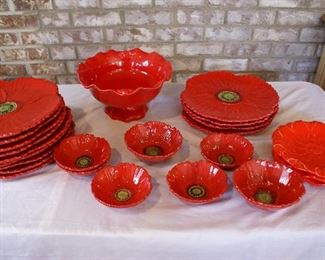 Red Floral Dish Set