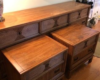 Long dresser and 2 nightstands $150
