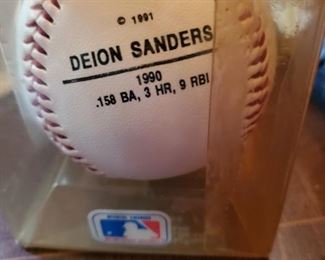 Autographed Deion Sanders Baseball 1990