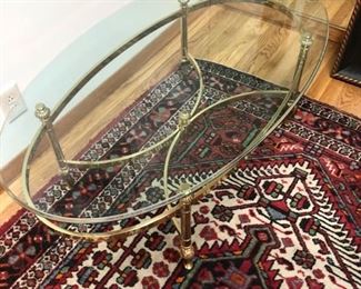 Oval Brass Table with Glass Top