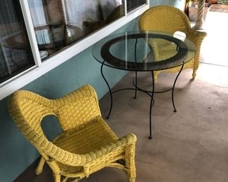 Pair of Yellow Wicker Chairs