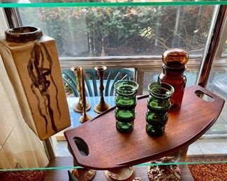 Early Dansk tray and Dansk votive holders.