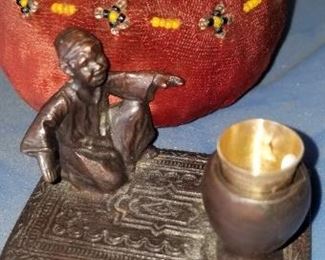 Another silver plate thimble holder  pin cushion