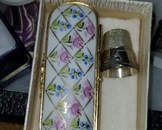 Enameled  thimble and needle case