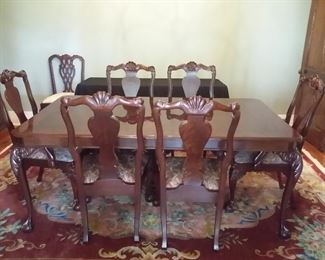 Bernhardt Centennial Collection mahogany ball & claw foot dining table (46"by76" with two 24" leaves),  6 mahogany chairs