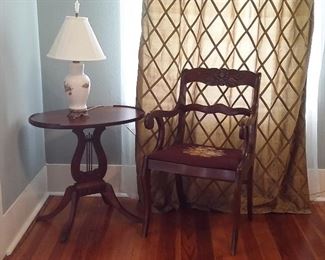 Antique harp table & chair