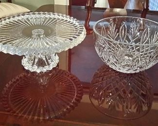 Cut crystal cake plate & Waterford bowl