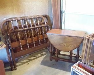 Two twin beds, drop leaf oak table