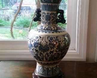 Blue and White underglaze porcelain lamp in the Chinese style.