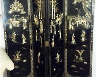 A four panel Coramandle Floor Screen, purchased in China in the 1970s.  Approximately 6' × 8'