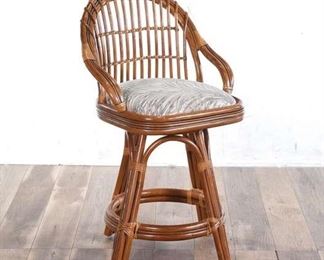 Rattan Barstool With Intersecting Palm Leaf Design