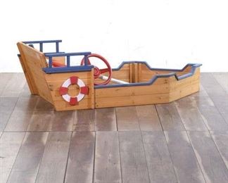 Pirate Boat Sandbox For Kids With Bench Seat And Flag