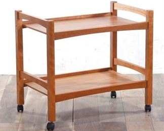 Rolling Teak Double Layer Beverage Cart On Wheels 