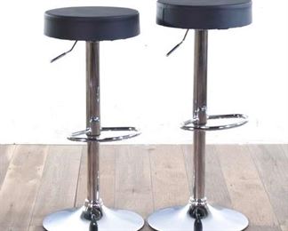 Pair Of Swivel Leather Adjustable Barstools 