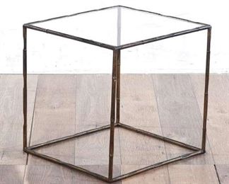 Metal Cubical End Table With Glass Sides