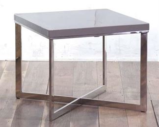 Glossy Grey End Table With Intersecting Frame Base