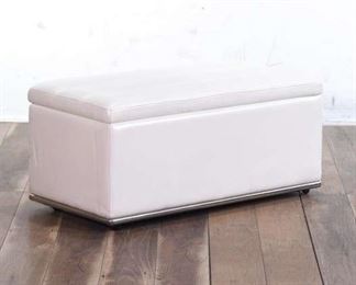 Faux Cream Tone Leather Bench With Storage Capacity
