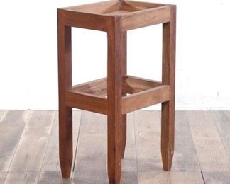 Teak Double Layer End Table With Geometric Design