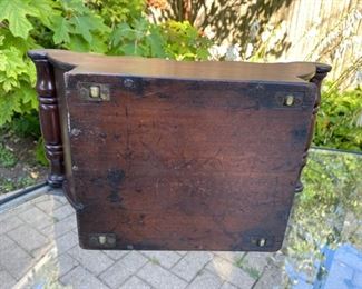 9th c. mahogany zinc lined vessel with brass wheels              7 3/4"H x 18"L x 8 1/2"D