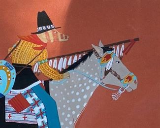 Susi Nagoda-Bergquist  “Kelox on Grey Buffalo Horse"  Gouache                                                                                650.00                			                                                                     frame size 17"h x 19 1/2"w