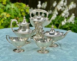 Gorham sterling "Plymouth"  5 pc. tea service                        monogrammed                