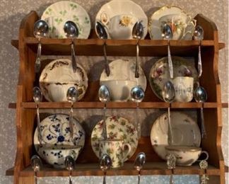 Souvenir Spoons Tea Cup Sets and Shelf